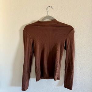 Free people mock neck Brown Ribbed Long Sleeve Top